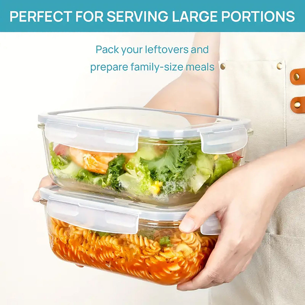 2Pack 1860Ml/ 63Oz Large Glass Storage Containers With Lids, Meal Prep Food Container Set With Snap Airtight Lid For Baking, Microwave, Oven, Leak Proof, For Freezer, Dishwasher